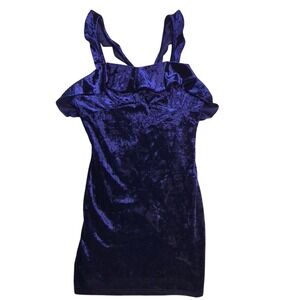 Essue Bodycon Mini Dress Womens Size Small Blue Crushed Velvet Ruffle LD31763